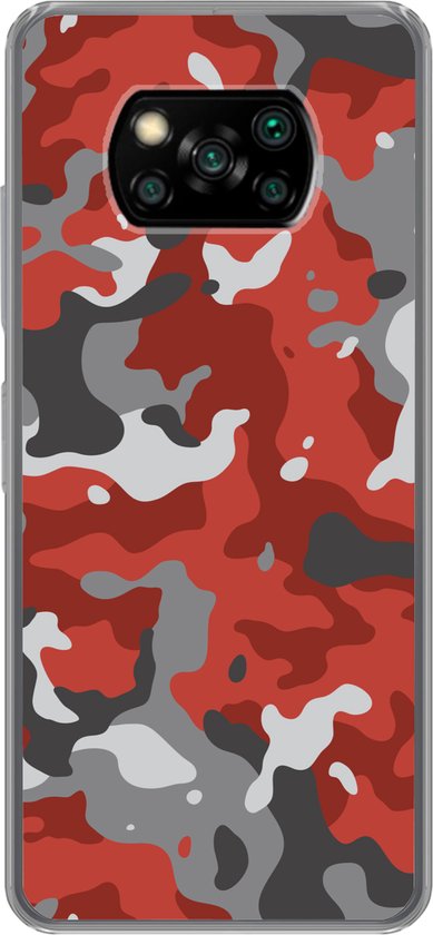 Xiaomi Poco X3 Pro - Rouge avec motif camouflage gris - Coque de téléphone en Siliconen