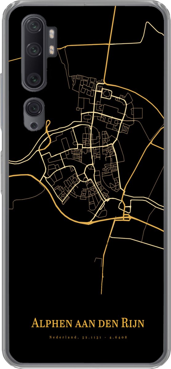 Telefoonhoesje Geschikt voor Xiaomi Mi Note 10 Pro hoesje - Alphen aan den Rijn - Kaart - Goud - Siliconen Telefoonhoesje Telefoonhoesje