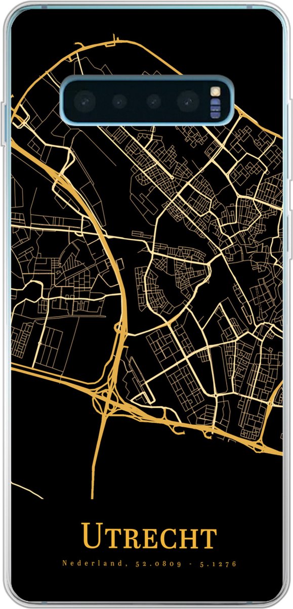 Telefoonhoesje Geschikt voor Samsung Galaxy S10 Plus hoesje - Utrecht - Stadskaart - Goud - Siliconen Telefoonhoesje Telefoonhoesje