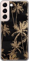 Samsung S22 hoesje siliconen - Palmbomen | Samsung Galaxy S22 case | zwart | TPU backcover transparant