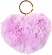 sleutelhanger fluffy hart paars