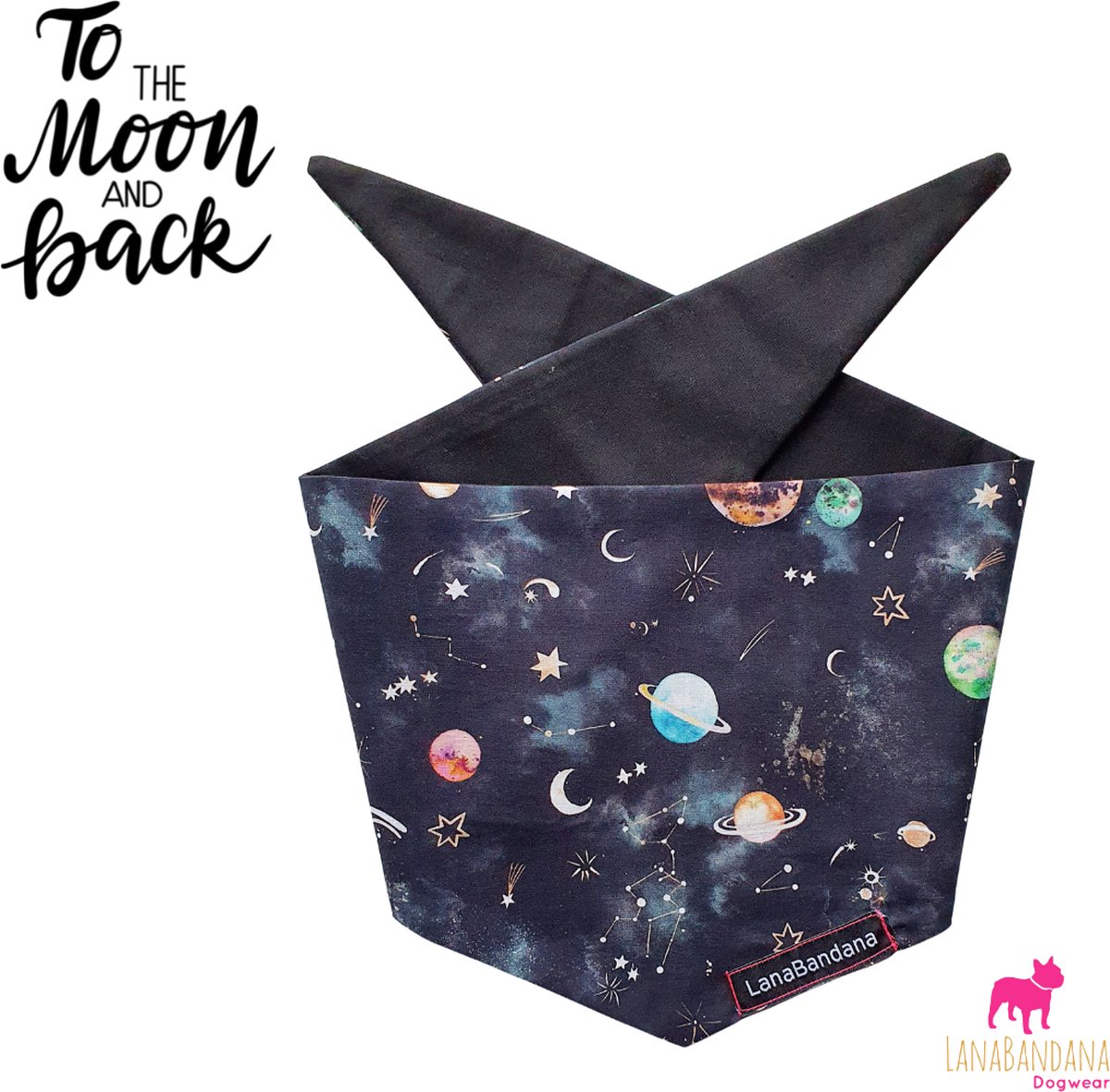 Hondenbandana | Knoopbandana | To the moon and back | Black | LanaBandana Dogwear maat S