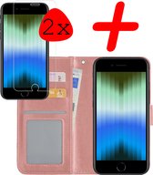 iPhone SE 2022 Hoesje Bookcase 2x Screenprotector - iPhone SE 2022 Case Hoes Cover - iPhone SE 2022 Screenprotector 2x - rose Goud
