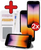 iPhone SE 2022 Case Book Case Cover Wallet Cover With 2x Screen Protector - iPhone SE 2022 Case Cover Wallet Case - Wit