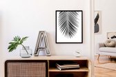Schilderij  Tropisch palmboom blad midden - Zwart / Wit / Zwart / Wit / 40x30cm