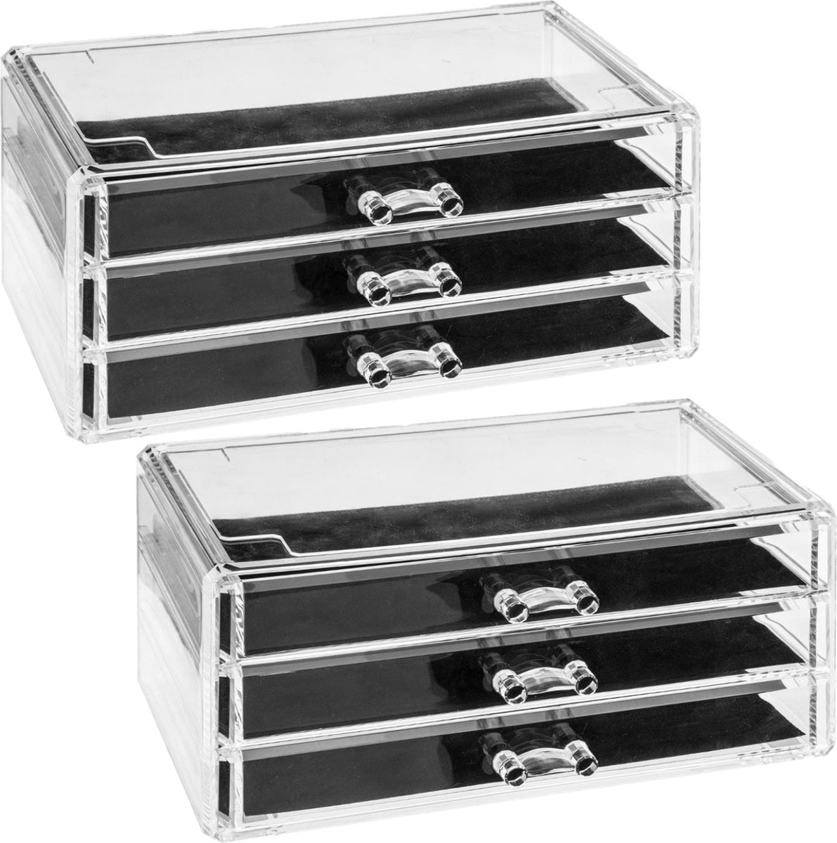 Goedkoopste 2x Stuks sieraden/make-up organizer 3 lades 24 x 11 cm van kunststof - Sieradenkastje - Make-upkastje - Organizers