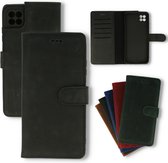 Samsung Galaxy A22 5G Hoesje Zwart - Handgemaakt Echt Lederen Portemonnee Book Case