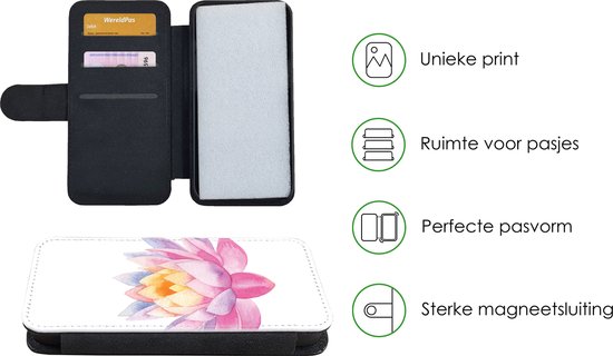 Telefoonhoesje Geschikt voor iPhone 13 Mini telefoonhoesje - Waterverf - Bloem - Waterlelie - Met vakjes - Wallet case met magneetsluiting