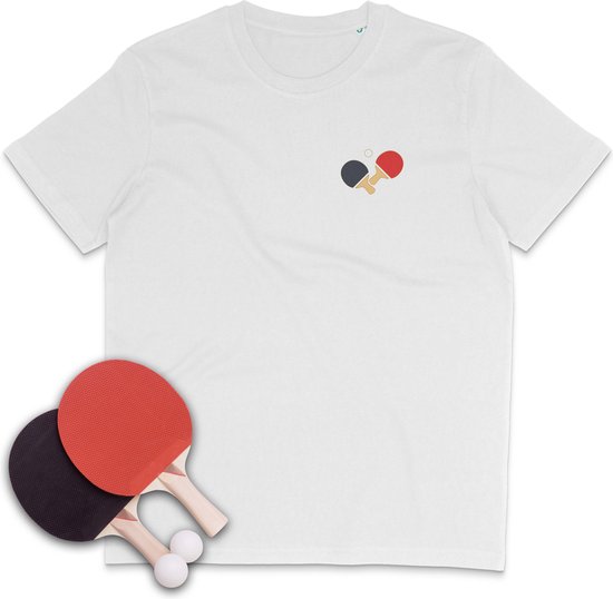 T Shirt Heren - T Shirt Dames met Tafeltennis Logo - Wit - Maat 3XL