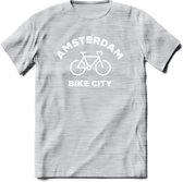 Amsterdam Bike City T-Shirt | Souvenirs Holland Kleding | Dames / Heren / Unisex Koningsdag shirt | Grappig Nederland Fiets Land Cadeau | - Licht Grijs - Gemaleerd - XXL