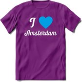 I Love Amsterdam T-Shirt | Souvenirs Holland Kleding | Dames / Heren / Unisex Koningsdag shirt | Grappig Nederland Fiets Land Cadeau | - Paars - L