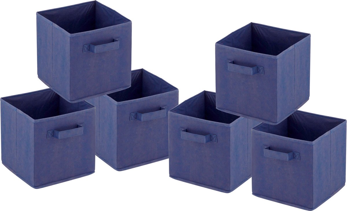 Opbergdozen - Opvouwbare dozen - 28x27x27 cm - Set van 6 stuks - vierkante opbergdozen - Blauw
