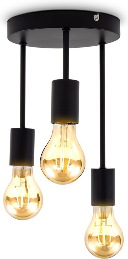 B.K.Licht - Plafondlamp met 3 E27 fitting - zwart - metaal