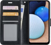 Hoes Geschikt voor Samsung A02s Hoesje Book Case Hoes Flip Cover Wallet Bookcase - Zwart.