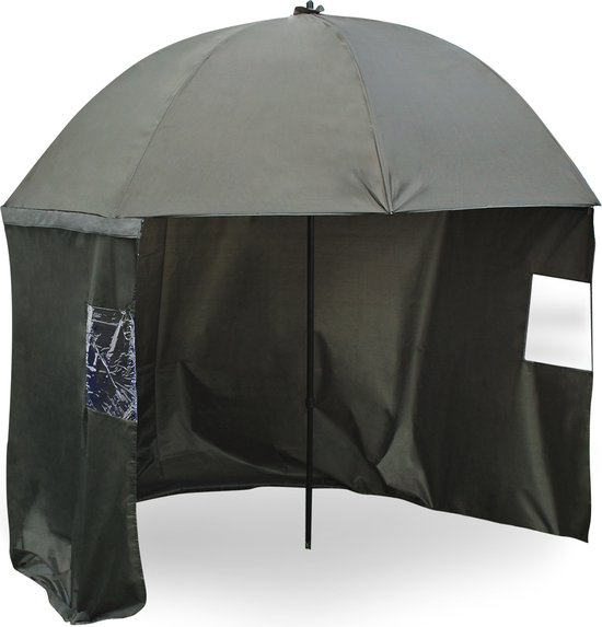 Visparaplu 250 cm met zijwand en twee ramen, wind- en regenbescherming; Vis paraplu, windscherm, regenscherm, vissersparaplu - Multistrobe