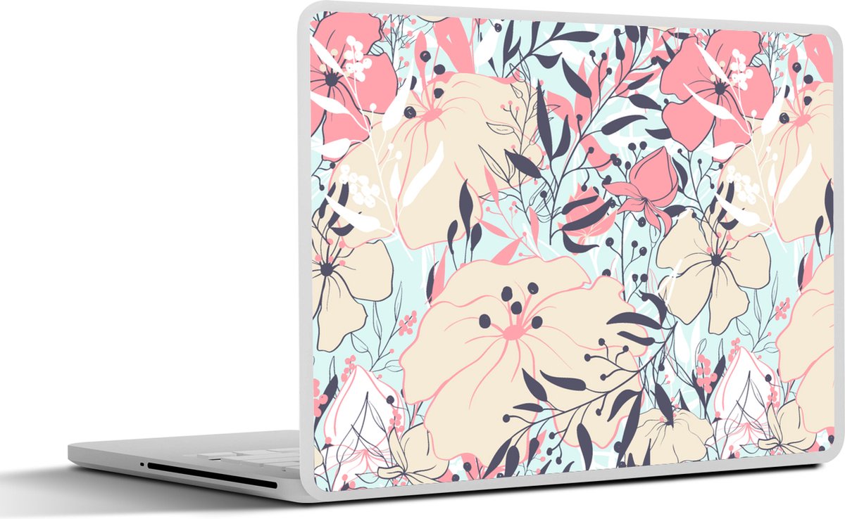 Laptop sticker - 15.6 inch - Vintage - Bloem - Roze - Patronen - 36x27,5cm - Laptopstickers - Laptop skin - Cover