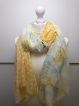 Lange dames sjaal Katinka bladerenmotief fantasie geel wit groen zwart beige