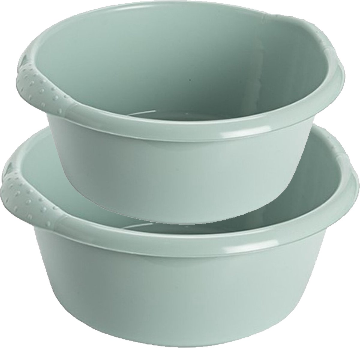 Voordeel set multifunctionele kunststof ronde afwas huishoud teiltjes mintgroen in 2-formaten - 6 en 10 liter inhoud