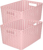 4x stuks rotan gevlochten opbergmand/opbergbox kunststof - Oud roze - 22 x 33 x 16 cm - Kast mandjes