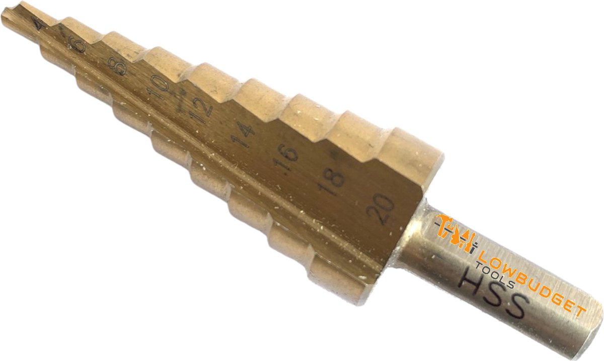 LB-Tools Stappenboor 4-20 mm – HSS conische plaatfrees - 4-6-8-10-12-14-16-18-20 mm