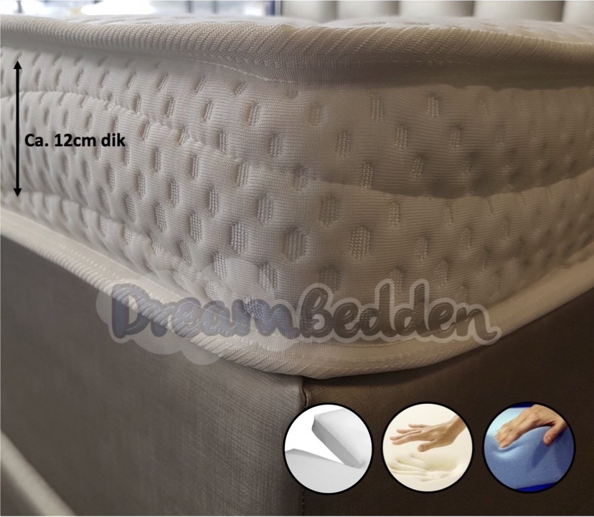 dreambedden Splittopper 160x220 Tencel 2- zijdig XXL HR55 Koudschuim Nasa Traagschuim12 cm Dik wit