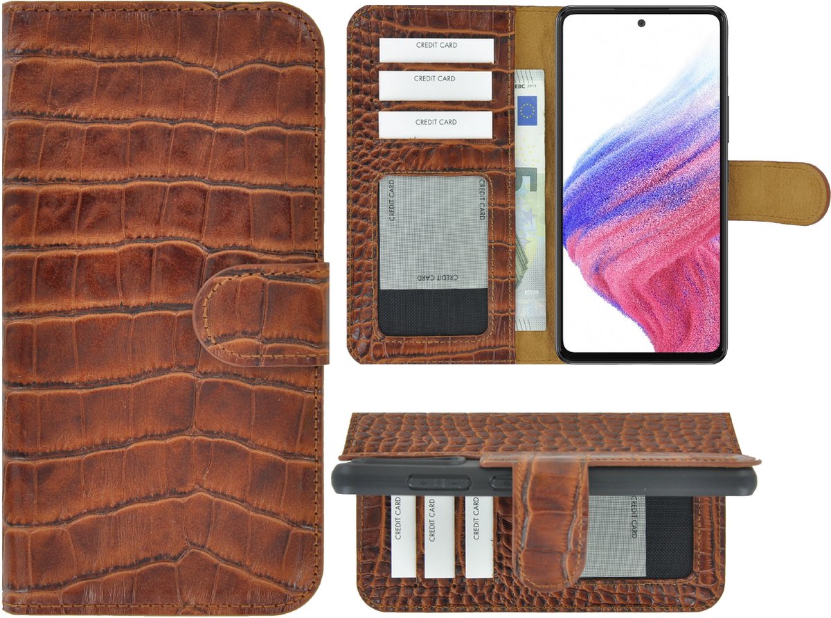 MoDo hoesje Geschikt voor Samsung Galaxy A53 5G - Leer Book Case - Croco kaneelbruin