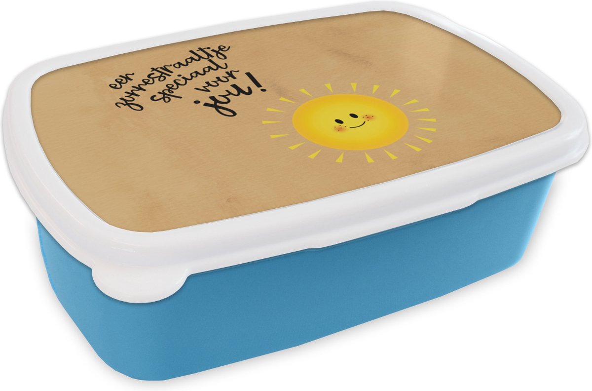 Broodtrommel Blauw - Lunchbox - Brooddoos - Sterkte - Quotes - Zon - 18x12x6 cm - Kinderen - Jongen