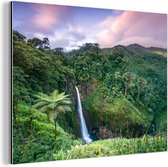 Wanddecoratie Metaal - Aluminium Schilderij Industrieel - Waterval - Zonsondergang - Jungle - 120x90 cm - Dibond - Foto op aluminium - Industriële muurdecoratie - Voor de woonkamer/slaapkamer