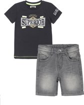 DJ Dutchjeans - Kledingset(2delig) - Short Grey jeans - Shirt antraciet met print - Maat 128