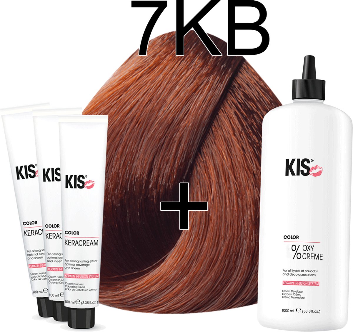 Haarverf set LARGE - 7KB Middel koperblond | KIS - (3 x haarverf & 1L watersofperoxide)