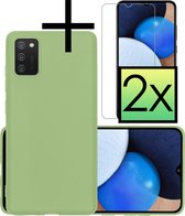 Hoes Geschikt voor Samsung A03s Hoesje Cover Siliconen Back Case Hoes Met 2x Screenprotector - Groen