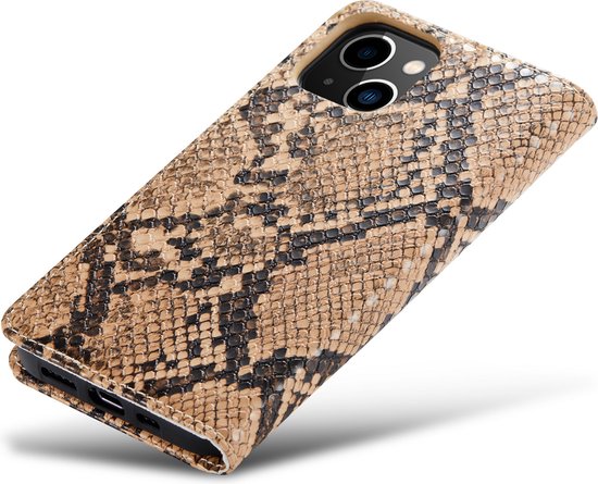 Apple iPhone 13 Mini Casemania Case Beige - Luxe Tuyaux Wallet Book Case - Porte-cartes et languette magnétique