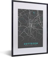 Fotolijst incl. Poster - België – Zottegem – Stadskaart – Kaart – Blauw – Plattegrond - 30x40 cm - Posterlijst
