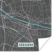 Poster Plattegrond – Izegem – Blauw – Stadskaart - Kaart - 50x50 cm