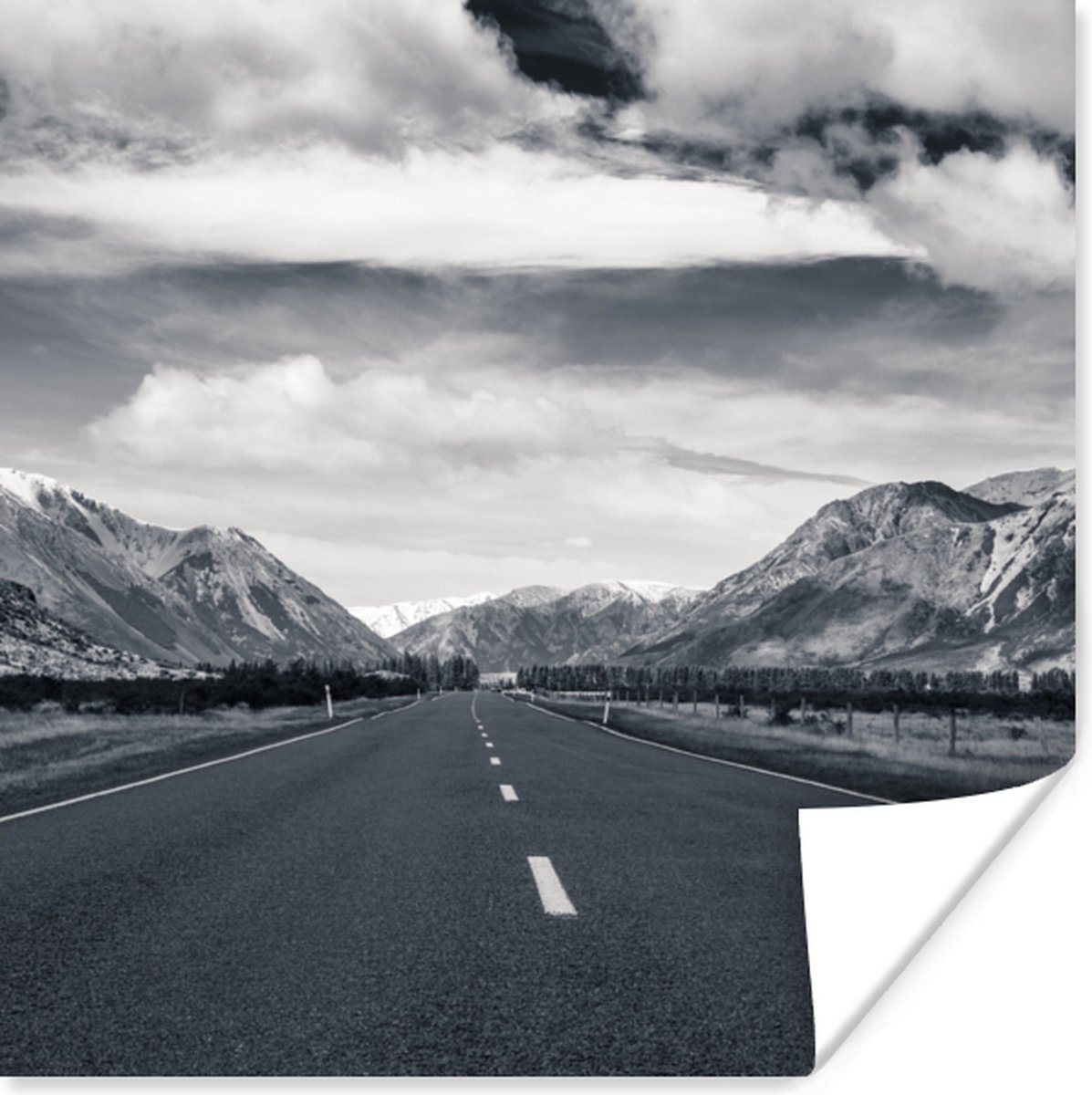Poster Zwart wit - Berg - Weg - 50x50 cm