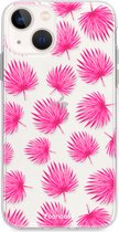 iPhone 13 hoesje TPU Soft Case - Back Cover - Pink leaves / Roze bladeren