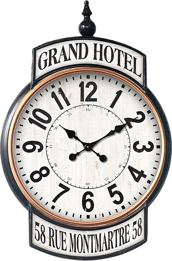Clayre & Eef Horloge mural 62x93 cm Blanc Fer Grand Hotel Montre murale