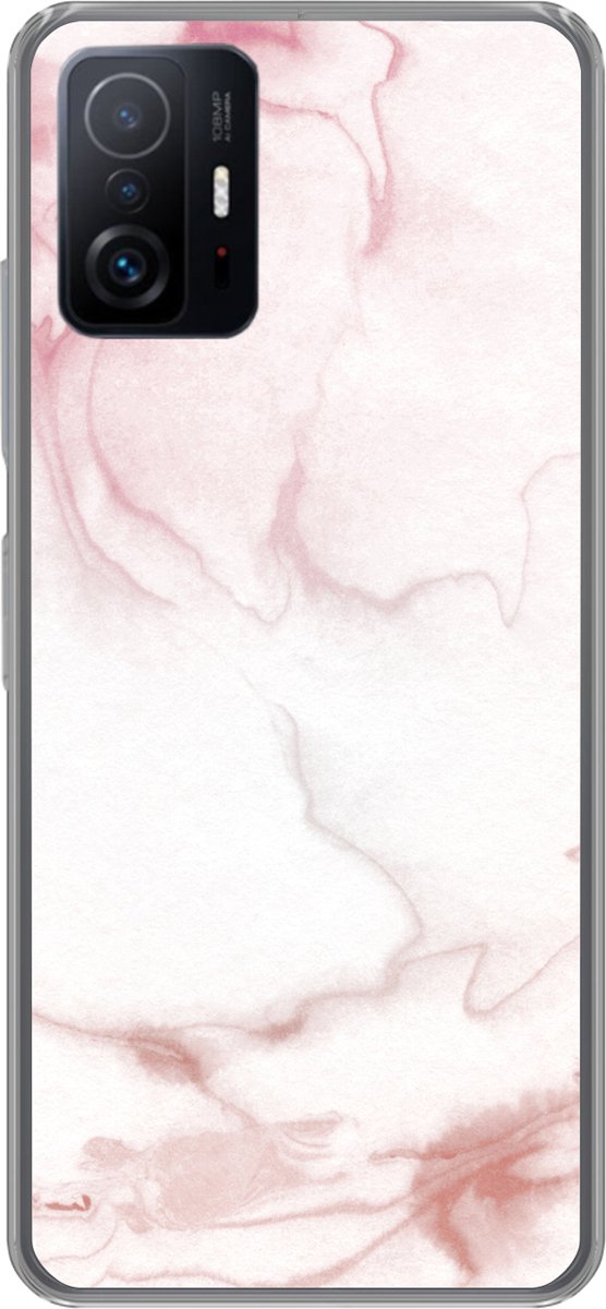 Telefoonhoesje Geschikt voor Xiaomi 11T Pro hoesje - Marmer print - Roze - Rood - Siliconen Telefoonhoesje Telefoonhoesje