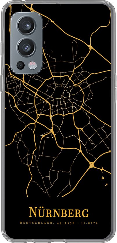 Coque OnePlus Nord 2 5G - Nuremberg - Carte - Or - Coque de téléphone en Siliconen