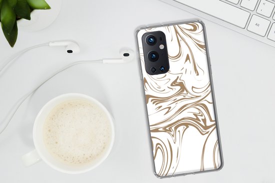 Telefoonhoesje Geschikt voor OnePlus 9 Pro hoesje - Marmer print - Bruin - Patronen - Siliconen Telefoonhoesje Telefoonhoesje