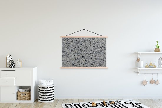 Posterhanger incl. Poster 120x80 cm - Schoolplaat - Grijs - Graniet - Keien - Textielposter - Blanke latten