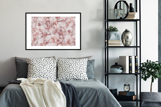 Fotolijst incl. Poster - Marmer - Wit - Rood - 90x60 cm - Posterlijst
