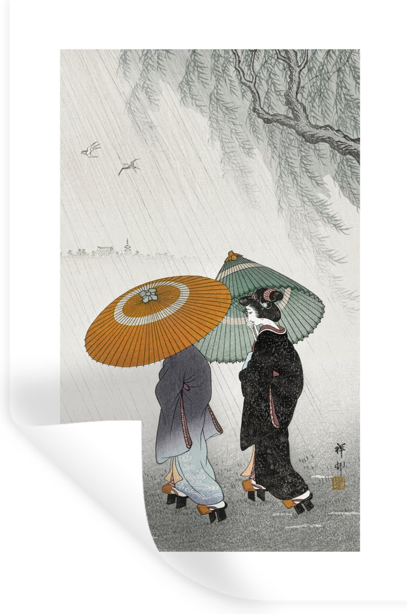 Muurstickers - Sticker Folie - Vintage - Vrouwen - Parasol - Japan - 80x120 cm - Plakfolie