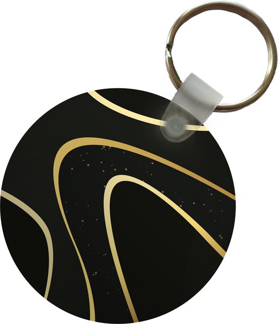 Sleutelhanger - Gouden golven op een zwarte achtergrond - Plastic - Rond - Uitdeelcadeautjes