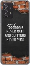 Geschikt voor Samsung Galaxy A53 5G hoesje - Winners never quit, and quitters never win - Spreuken - Quotes - Siliconen Telefoonhoesje