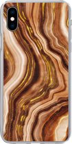 Geschikt voor iPhone Xs Max hoesje - Marmer print - Gouden - Lijn - Siliconen Telefoonhoesje