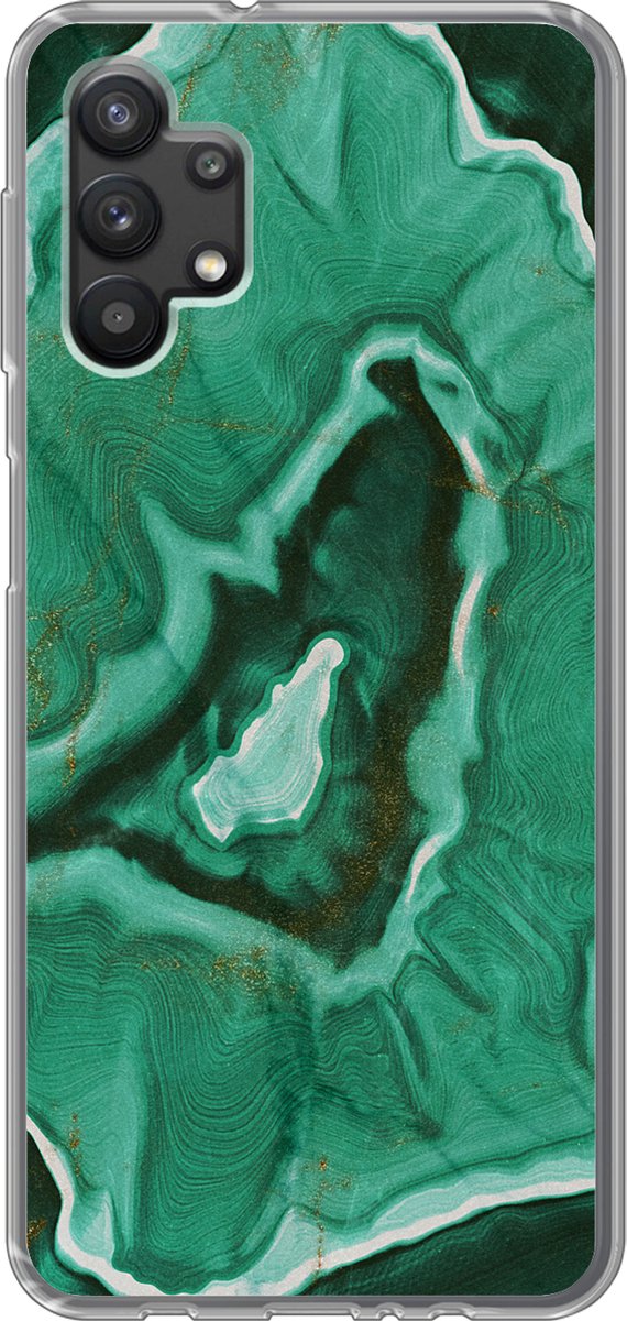 Telefoonhoesje Geschikt voor Samsung Galaxy A32 5G hoesje - Marmer print - Groen - Goud - Siliconen Telefoonhoesje Telefoonhoesje