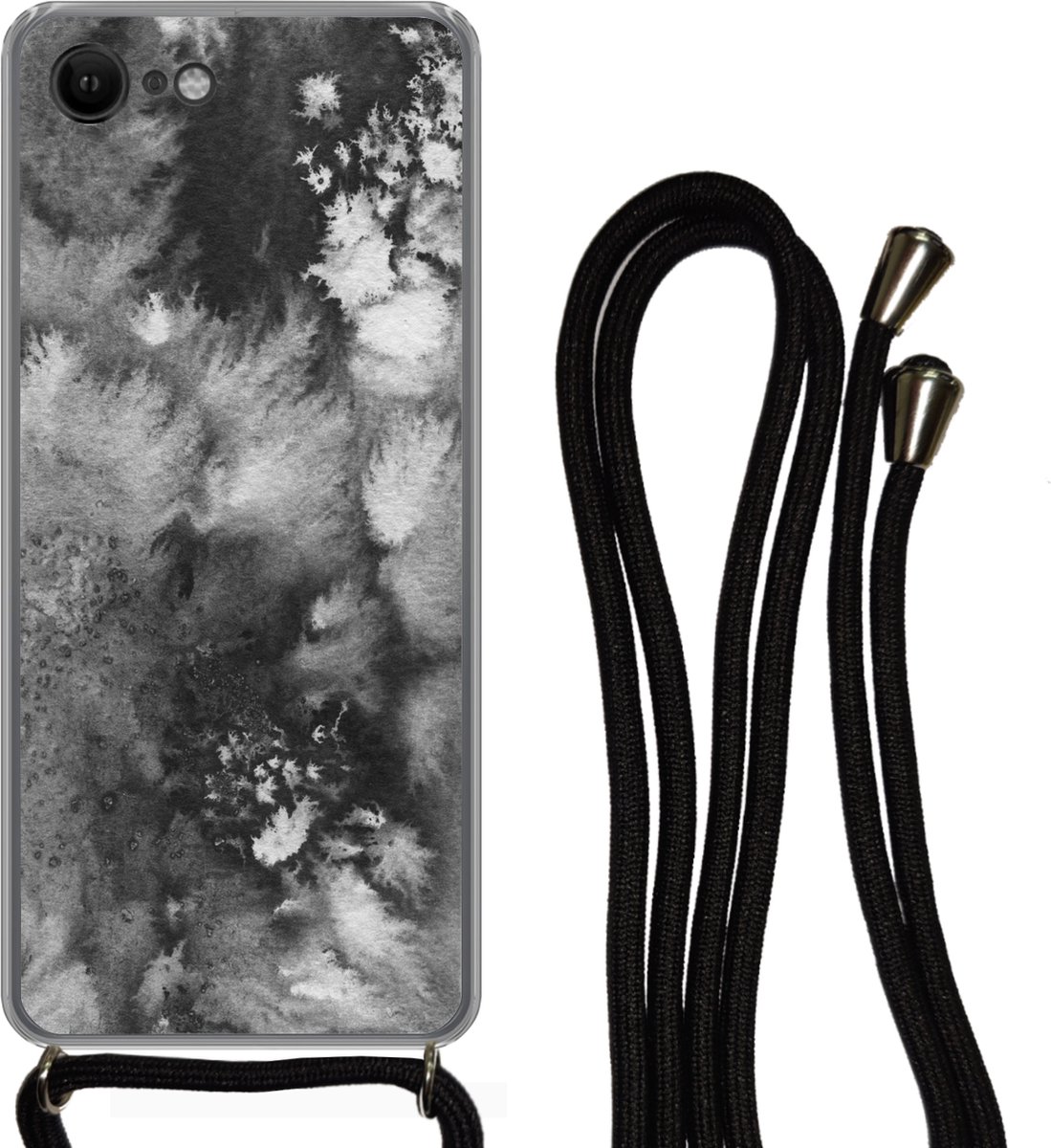 Telefoonkoord - Telefoonketting - Telefoonhoesje Geschikt voor iPhone 8 - Beton print - Verf - Zwart - Siliconen - Crossbody - Telefoonhoesje met koord Telefoonhoesje