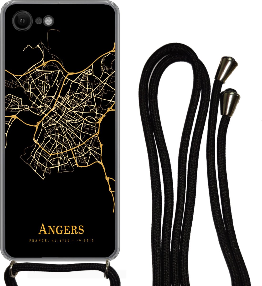 Telefoonkoord - Telefoonketting - Telefoonhoesje Geschikt voor iPhone 8 - Angers - Kaart - Goud - Siliconen - Crossbody - Telefoonhoesje met koord Telefoonhoesje