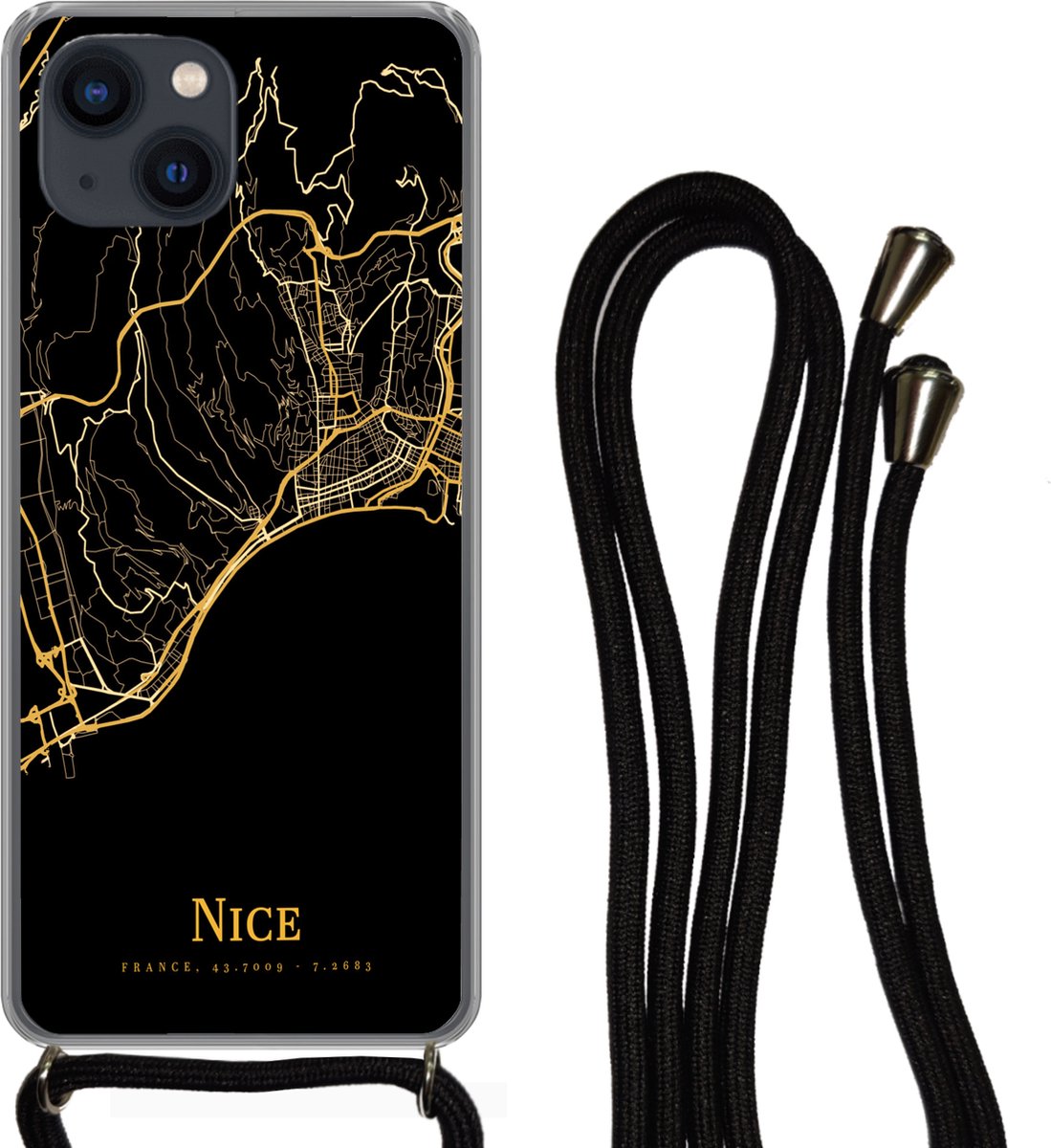 Telefoonkoord - Telefoonketting - Telefoonhoesje Geschikt voor iPhone 13 - Nice - Kaart - Goud - Siliconen - Crossbody - Telefoonhoesje met koord Telefoonhoesje